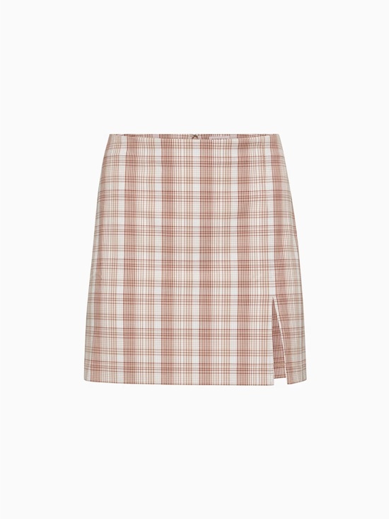 Sunday Best Dresses & Skirts - Aritiza Sunday Best Plaid Aline Mini Skirt with Side Slit - Cream & Tan Size 00